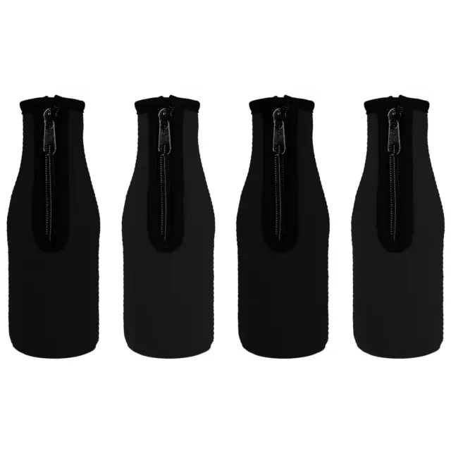 4pcs Beer Bottle Sleeves Cooler Insulator Neoprene Covers 330ml to 350ml Black