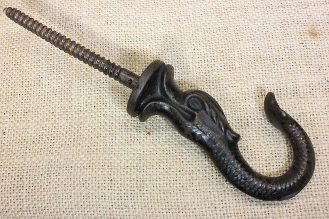 Old Ceiling Lamp Hook Sea Serpent Dolphin Bird Cage Hanger Vintage Paint Iron