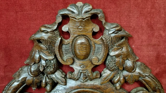 Scroll leaf bird wood carving pediment - Antique french architectural salvage 3