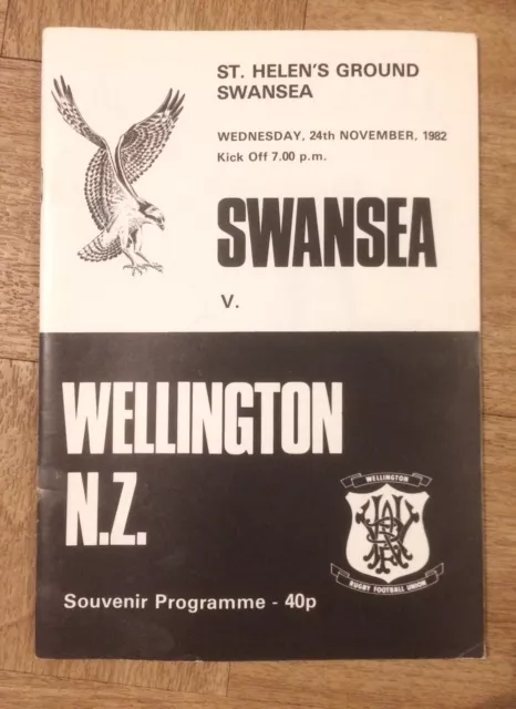 Swansea v Wellington New Zealand Rugby Union Programme 1982