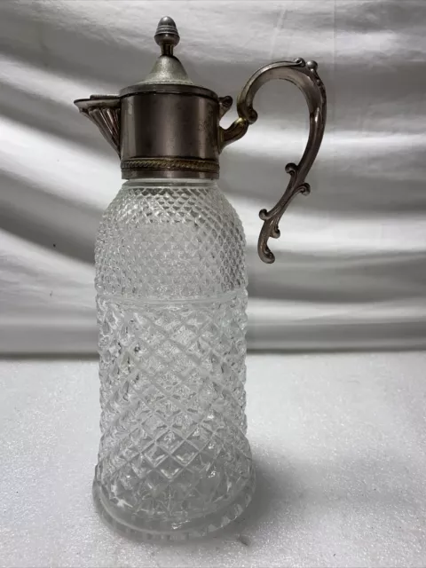 Vintage Large Italian Silver Plated & Pressed Glass Claret Wine Jug Decanter 2