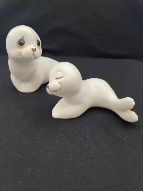 Vintage Seal Figurines Oxford Made in Mexico Mother & Baby Pup Ceramic Porcelain