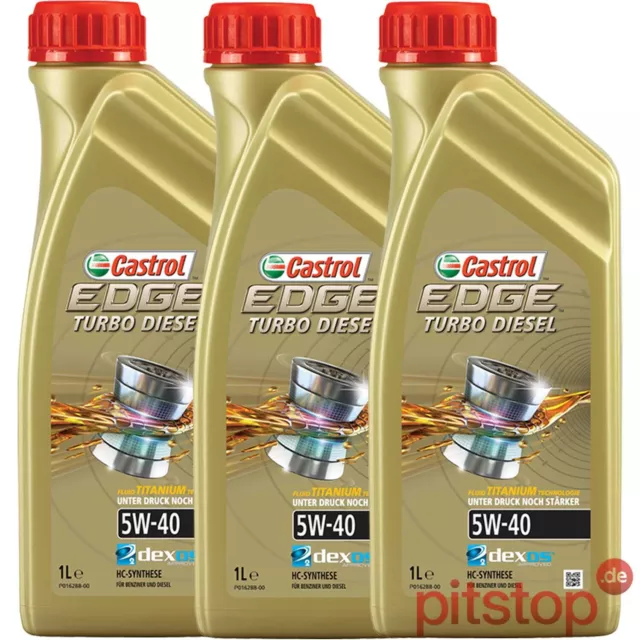 3L = 3x 1L CASTROL EDGE TURBO DIESEL 5W-40 TITANIUM VW MERCEDES FORD RENAULT