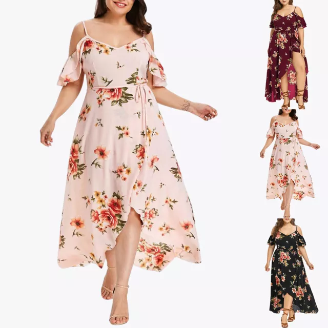 Plus Size Womens Boho Floral Strappy Maxi Dress Ladies Beach Holiday Sundress