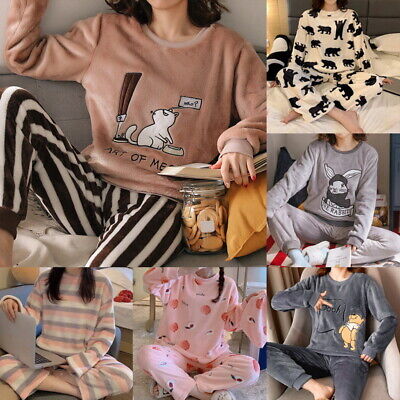 Womens Ladies Girls Warm Fleece Winter Pyjama Night Wear PJ Pyjamas Set XMAS