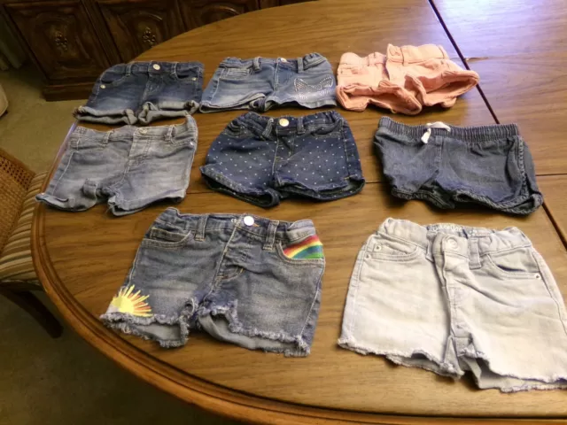 Lot of 7 Girls Jean Shorts, Sizes 18 mo., 2T, 24 mos. 3T, Cat & Jack, Baby Gap