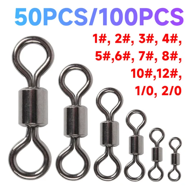 100PCS Stainless Steel Fishing Rolling Barrel Swivels Lures Connector Tackle