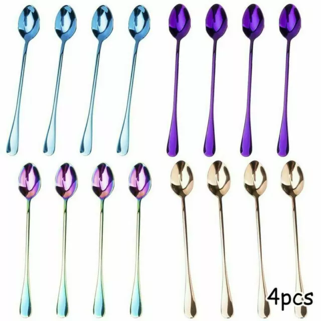 4pcs Stainless Steel Tea Spoons Long Handle Latte Ice Cream Coffee Spoon Set