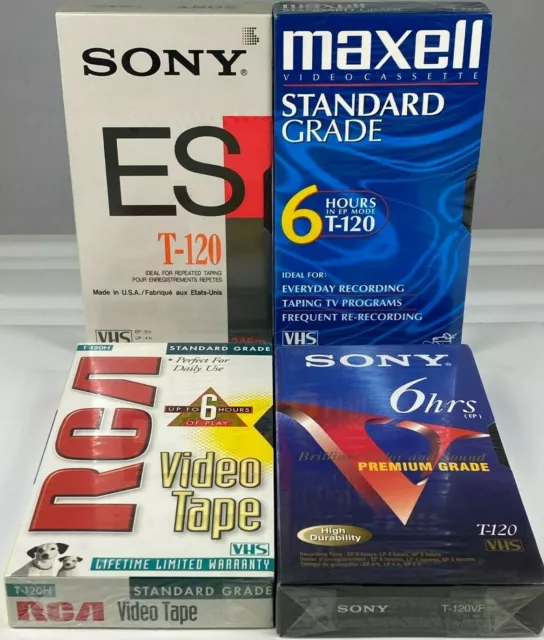 Lot Of 4 Blank Sealed T-120 Vhs Tapes -  New 6 Hours Each Sony Maxell Rca Sealed