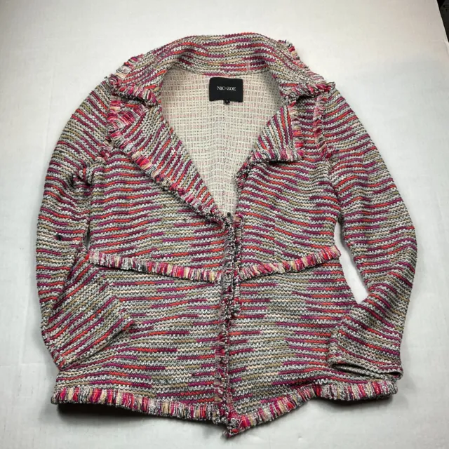 Nic + Zoe Womens Tweed Blazer Printed Long Sleeve Zip Front Work Jacket SMALL