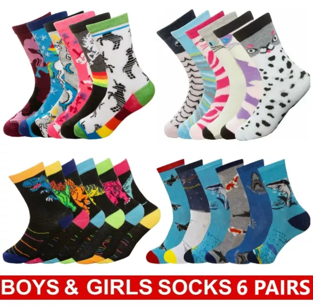 Girls Boys Socks Ankle High Children’s Novelty Multicoloured Design Sock 6 Pairs