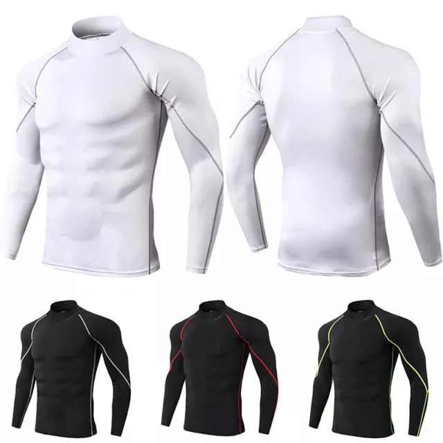 Hommes Col Roulé Serré T-Shirt Compression Pull T-Shirts Hauts Tunique # 3