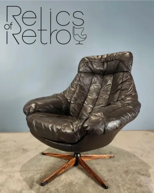 H.W. Klein for Bramin Swivel Lounge Chair in Brown Leather Mid Century Danish