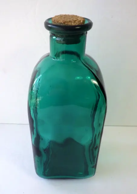 Vintage Art Glass Emerald Green Square Decanter 9" High 32 oz. Capacity Barware
