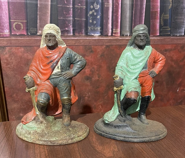 VINTAGE Arabic Warriors Book Ends CAST IRON--4 1/4""x 6"