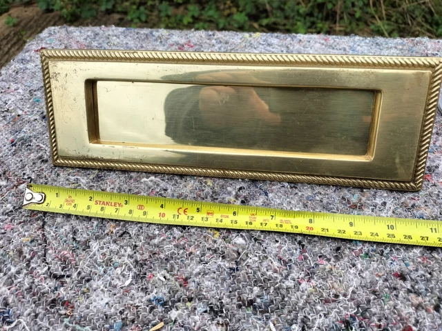 Large English Brass Reclaimed Front Door Letterbox - Classical Rope Edge Design