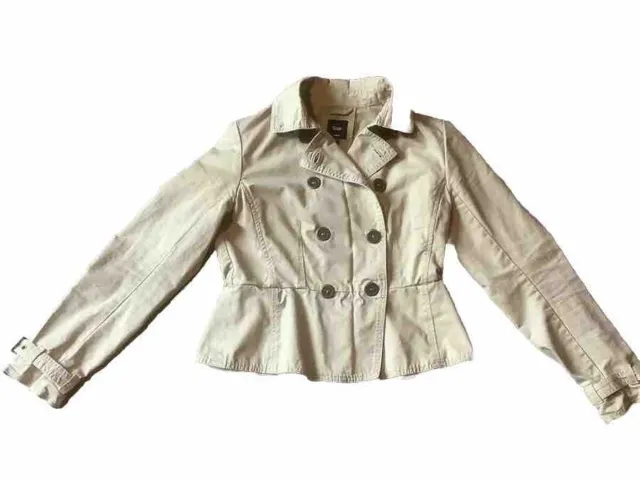 Gap Womens Khaki Double Breasted Pleated Short Jacket Coat Blazer Size M Medium