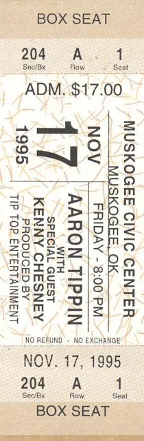 Kenny Chesney Aaron Tippin Concert Ticket 1995 Brown