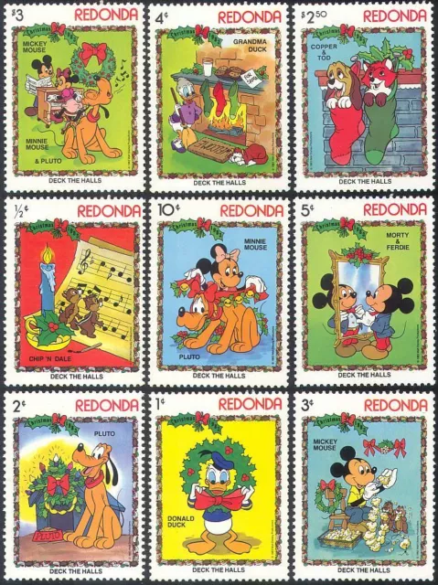 Redonda 1983 Disney/Mickey/Pluto/Christmas/Greetings/Animation 9v set (n42179)