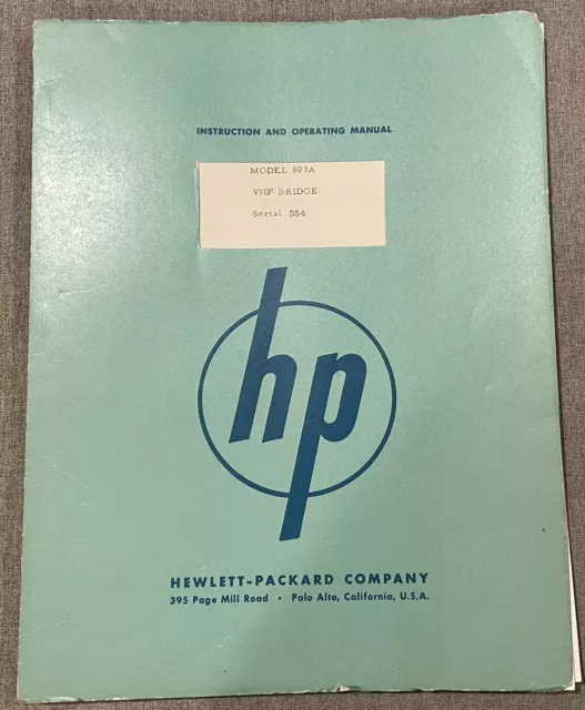 Hewlett Packard HP 803A VHF Bridge instruction & Operating Manual 1950 w charts