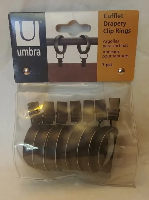 NEW Umbra METAL Black 7pc. Cufflet Drapery 1.5" Clip Rings (AB3)