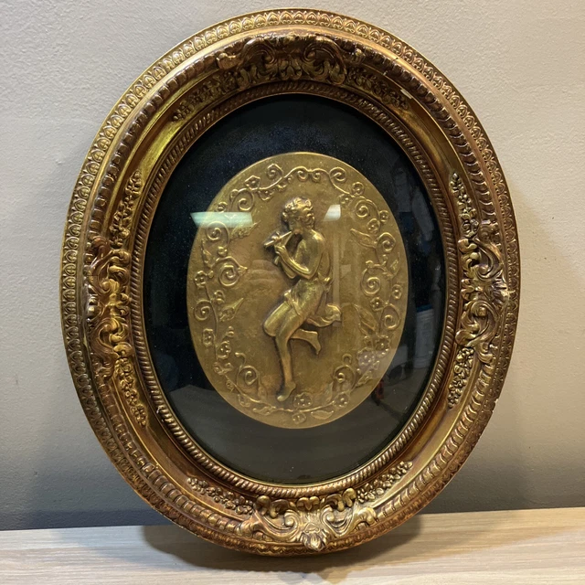 ART DECO ART Nouveau Wall Plaque Woman Playing Flute Flowers Scroll Gilded Frame £39.17