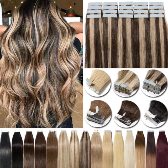 40 Tresse Stück Tape in Extensions 100% Echthaar DICK Haarverlängerung Skin Weft