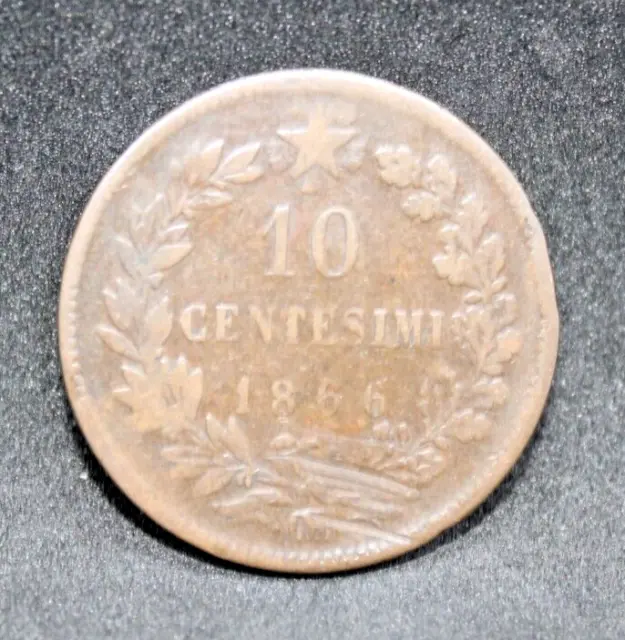 Moneta Italia Regno 1866 Vittorio Emanuele Ii 10 Centesimi Milano (C.02) 2