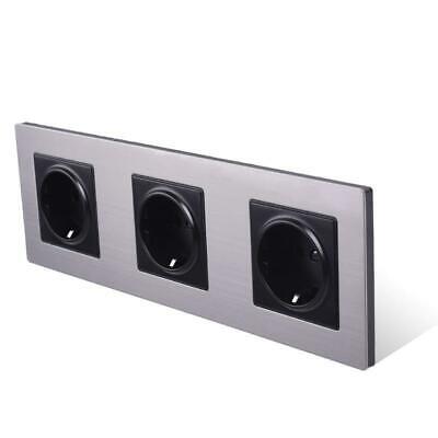 Triple Wall Socket 16A Electrical Outlet Protective Plug Stainless Steel Panel