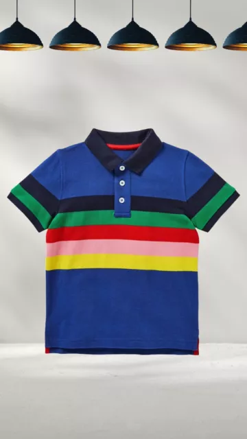 Ex Mini Boden Boy's Piquq Polo Shirt in Delft Blue/Rainbow (A Bit Defect)