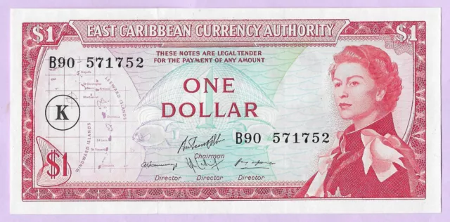 1 Dollar ST KITTS et NEVIS 1965, P-13k, UNC, $ East Caribbean K, Elizabeth II