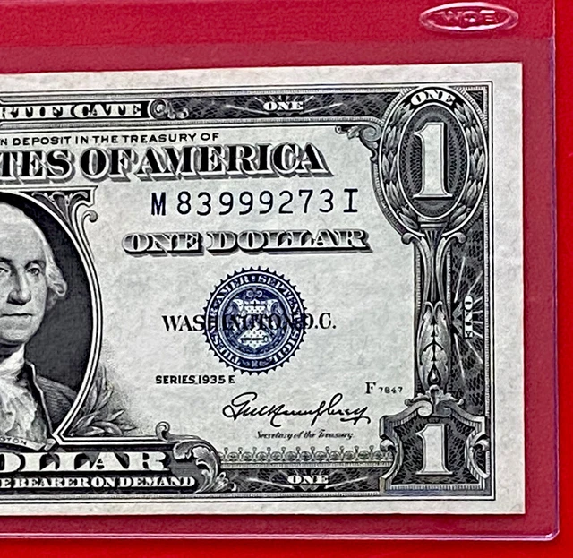 $1 1935-E (M-I Block )  BLUE SEAL SILVER CERTIFICATE CU.