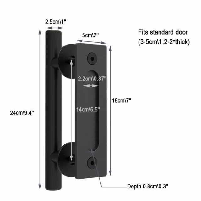 9.4"/12" Sliding Barn Door Pull Handle Heavy Duty Steel Gate Handle 1PC Black