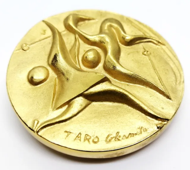 1972 Sapporo Olympics 18K Gold Plated Taro Okamoto Medal Original Box Vintage