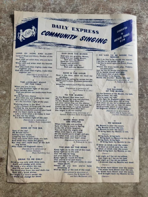 1953 Daily Express Community Singing Sheet. Stanley Matthews FA Cup Final