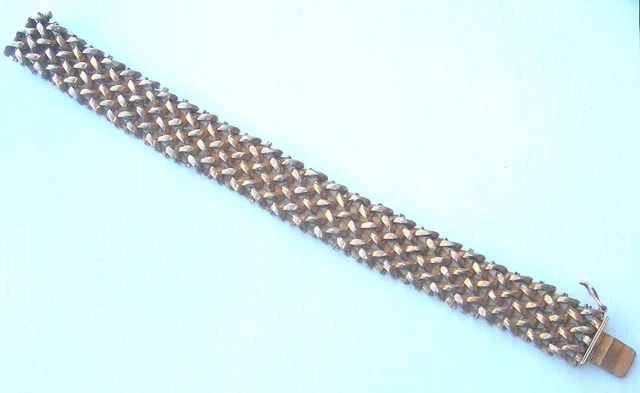 Bracelet Gourmette Ancien Plaqué Or MURAT – Longueur 19-20 Cm – Style Tressé, Fermeture Sécurisée – Occasion Correct