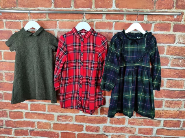 Pacchetto Ragazze Età 4-5 Anni Next Zara Abito Maniche Lunghe Check Spina Di Pesce 110Cm