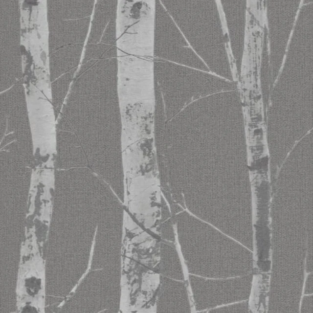 Erismann Embossed Tree Wallpaper Textured Grey Silver Vinyl Metallic Glitter