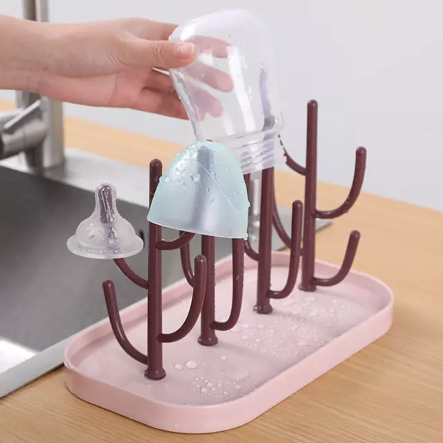 Estantes de secado para biberones de alimentación para bebés portaestantes de limpieza para vasos de agua (rosa)