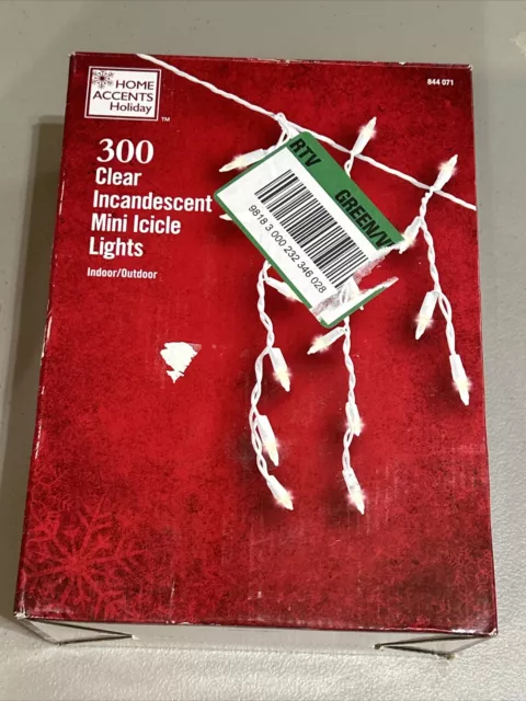 Home Accents Holiday 300 Clear Incandescent Mini Icicle Lights, Indoor/Outdoor.