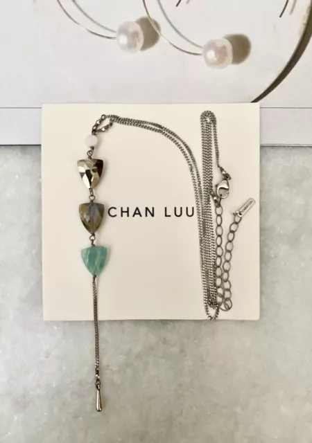 NWT $178 Chan Luu Sterling Labradorite/Amazonite/Pyrite Lariat Necklace ~ BOHO