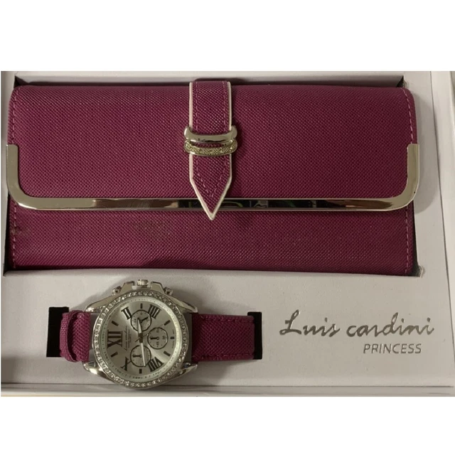 Luis Cardini Princess Magenta Wallet Set with Watch