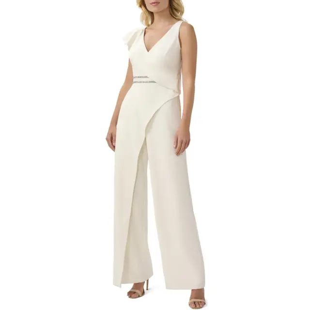 Adrianna Papell Womens Ivory Embellished Wide-Leg Jumpsuit 2 BHFO 8712