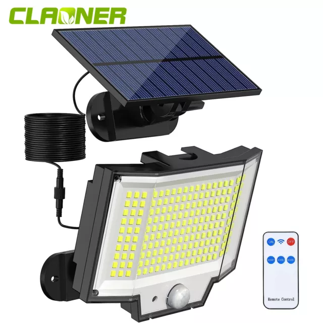 CLAONER Solar Security Light 200 LED PIR Motion Sensor Outdoor Garden Flood Lamp