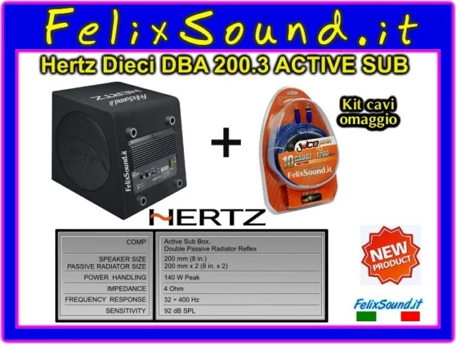 Hertz Dba 200.3 Subwoofer Amplificato Da 20Cm 8" Per Auto + Kit Cavi Omaggio
