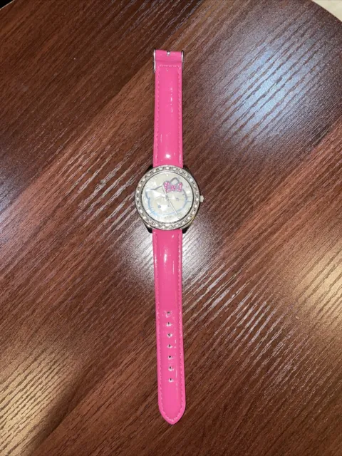 Hello Kitty Sanrio Hot Pink Rhinestone Bling Stainless Steel Watch Working