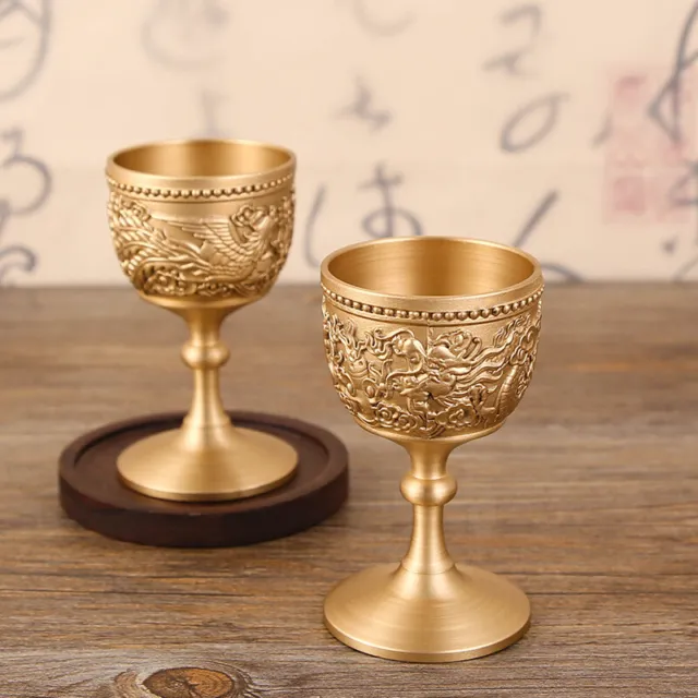 1X Brass Chalice Goblet Wine Cup Church Baptism Gold Dragon Phoenix Home Decor