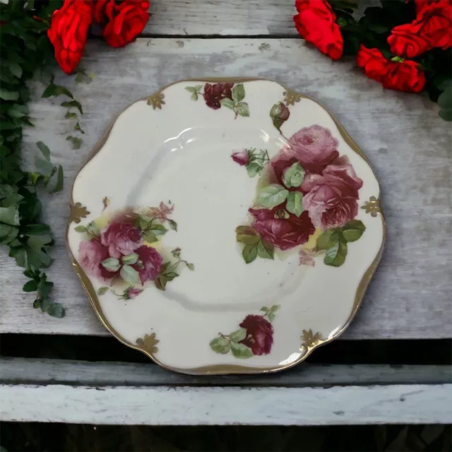 Antique Prov Sxe ES Germany Hand Painted Purple Flowers Porcelain Plate 7” Gold