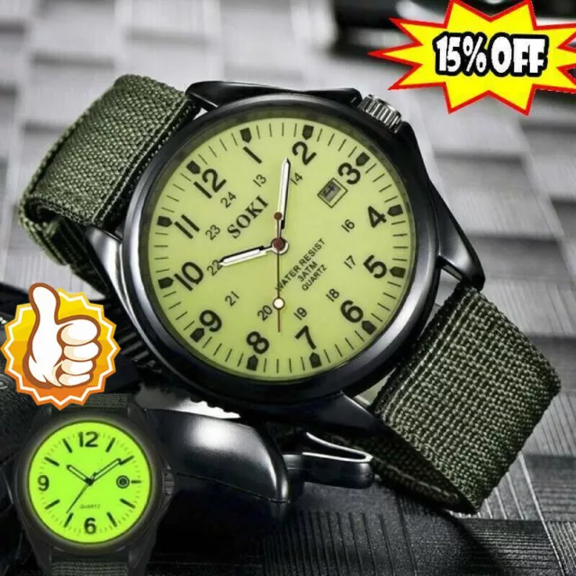 Military Army Mens Date Canvas Strap Analog Quartz Sport Wrist Watch Gifts
