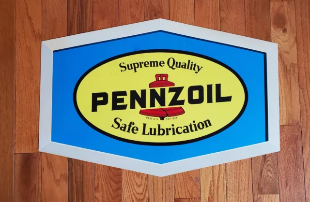 Vintage Pennzoil Safe Lubrication Sign Plastic 20'' X 30''